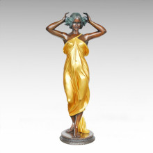 Grande figure en laiton Statue Hibiscus Fairy Bronze Jardin Sculpture Tpls-045